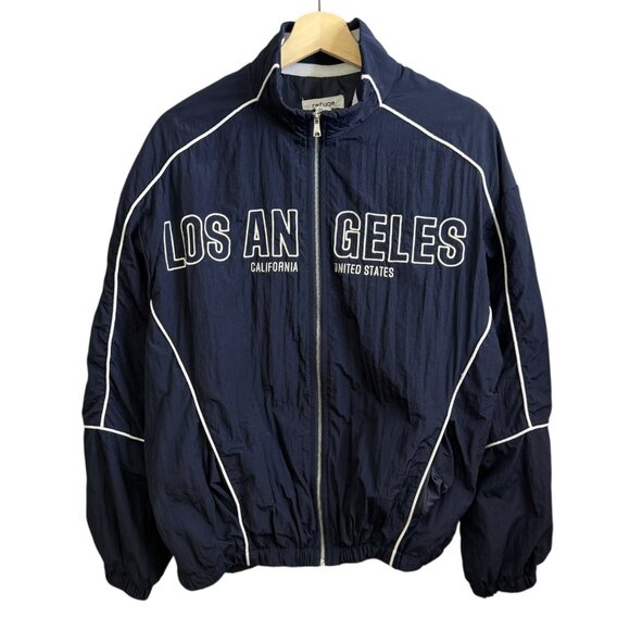 Refuge Womens Los Angeles Windbreaker Navy Size Medium Retro Sporty - Picture 1 of 6